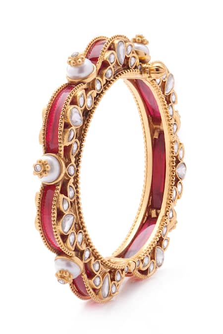Buy_Aulerth X Tribe Amrapali_Red Crystals Dance Of Dawn Stone Embellished Bangle - Single Pc _Online_at_Aza_Fashions