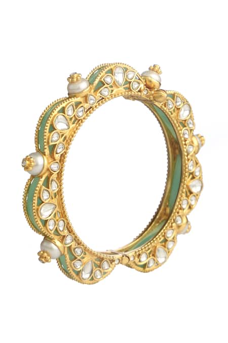 Shop_Aulerth X Tribe Amrapali_Green Crystals, Diamonds Dance Of Dusk Stone Embellished Bangle - Single Pc _Online_at_Aza_Fashions