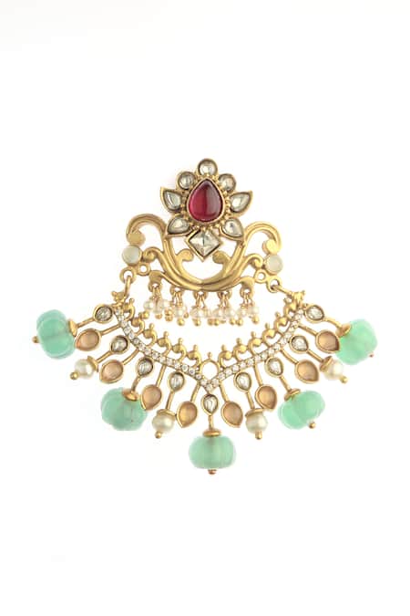 Aulerth X Tribe Amrapali Green Crystals, Stones Touch Of Azure Embellished Dangler Earrings Online at Aza Fashions Aulerth X Tribe Amrapali_Green Crystals, Stones Touch Of Azure Embellished Dangler Earrings _Online_at_Aza_Fashions