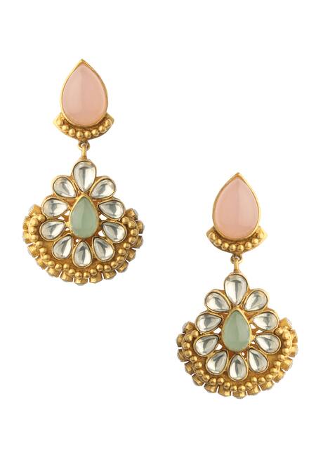 Buy_Aulerth X Tribe Amrapali_Pink Beads, Stones Hymns Of Springtime Embellished Dangler Earrings _Online_at_Aza_Fashions