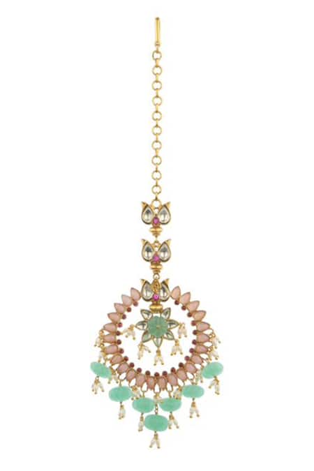 Aulerth X Tribe Amrapali Enchantments Of Pastel Stone Embellished Maangtikka 