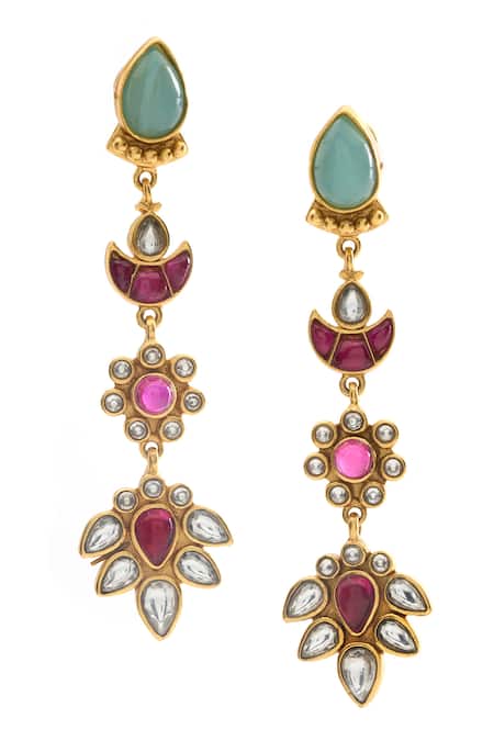 Aulerth X Tribe Amrapali Gulmohar Floral Stone Embellished Dangler Earrings 