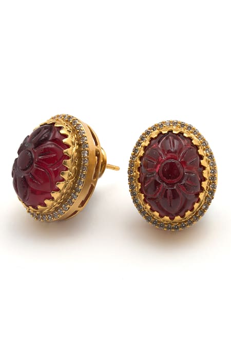 Buy PANASH Gold & Red Spherical Shaped Drop Earrings Online