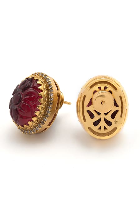 Aulerth X Tribe Amrapali_Red Crystals, Stones Gulmohar Crimson Embellished Stud Earrings _Online_at_Aza_Fashions