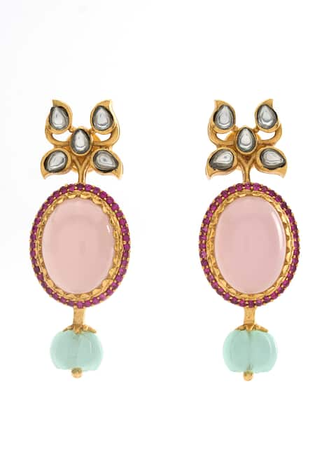 Aulerth X Tribe Amrapali Pink Engineered Stones Gulmohar Pastel Embellished Earrings 