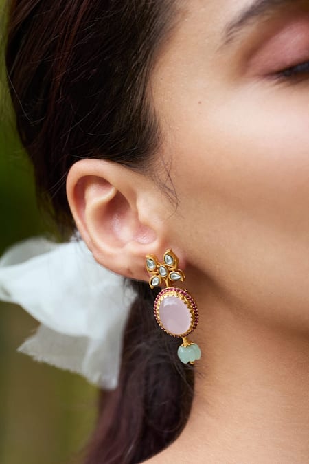 Aulerth X Tribe Amrapali Gulmohar Pastel Stone Embellished Earrings 