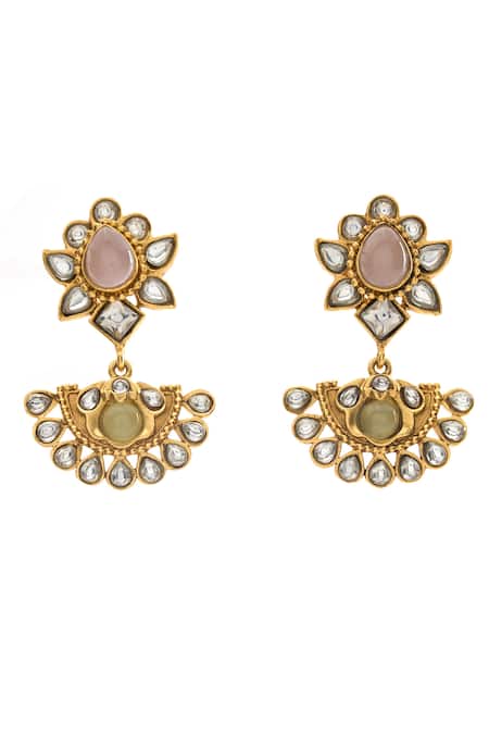 Aulerth X Tribe Amrapali Gulmohar Moon Stone Embellished Earrings 