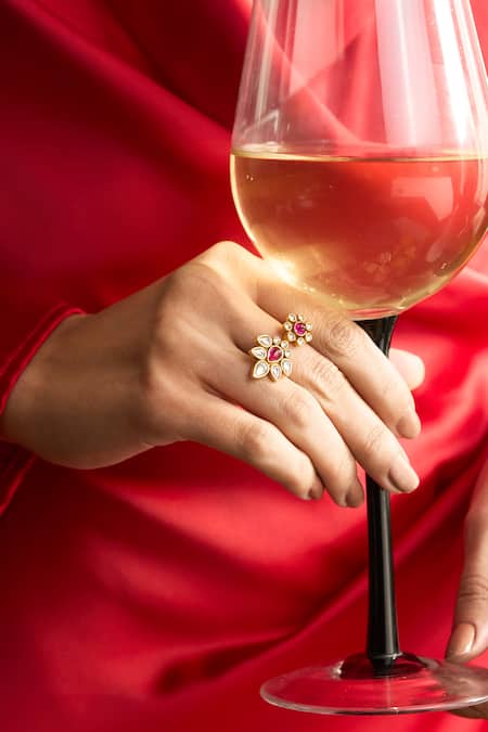 Aulerth X Tribe Amrapali Gulmohar Crimson Stone Embellished Ring 