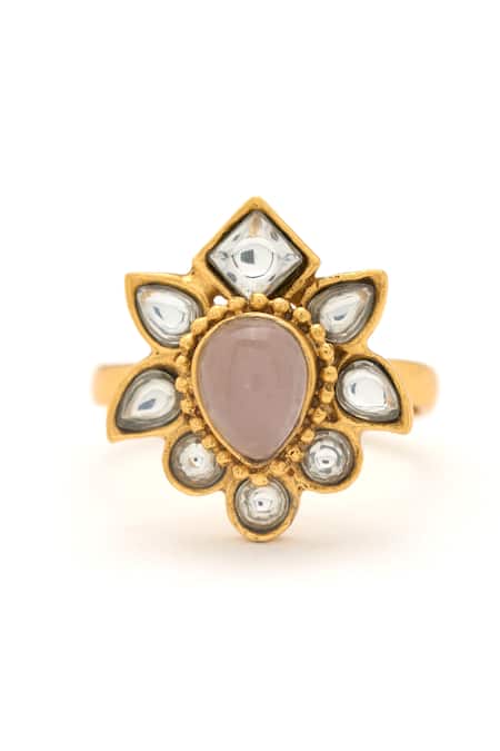 Aulerth X Tribe Amrapali_Pink Crystals Gulmohar Pastel Stone Embellished Ring _Online_at_Aza_Fashions