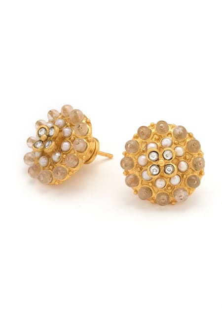 Aulerth X Tribe Amrapali Gulmohar Blush Stone Embellished Stud Earrings 