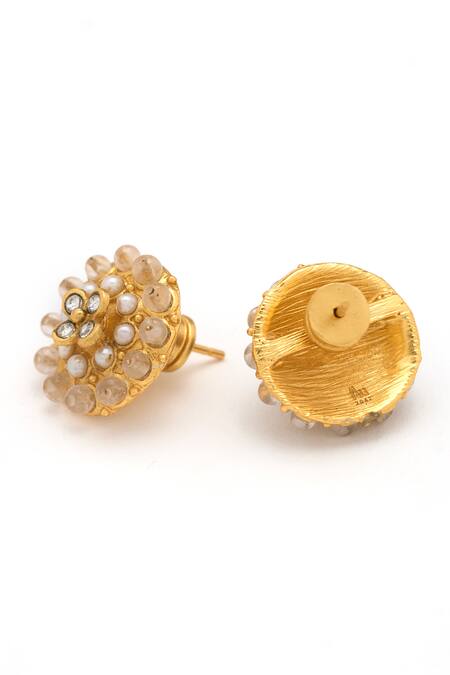 Aulerth X Tribe Amrapali_Pink Beads Gulmohar Blush Stone Embellished Stud Earrings _Online_at_Aza_Fashions