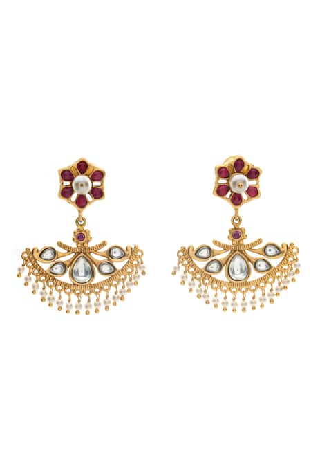 Aulerth X Tribe Amrapali Gulmohar Crescent Stone Embellished Earrings 