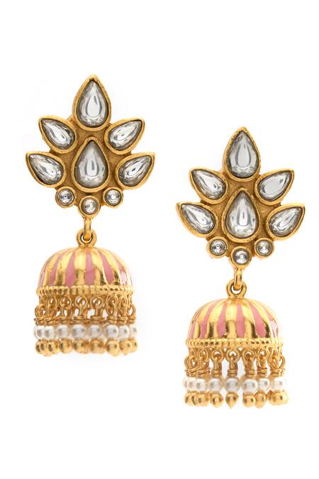 Aulerth X Tribe Amrapali White Engineered Stones Gulmohar Embellished Jhumka Earrings 