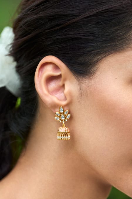 Aulerth X Tribe Amrapali Gulmohar Stone Embellished Jhumka Earrings 