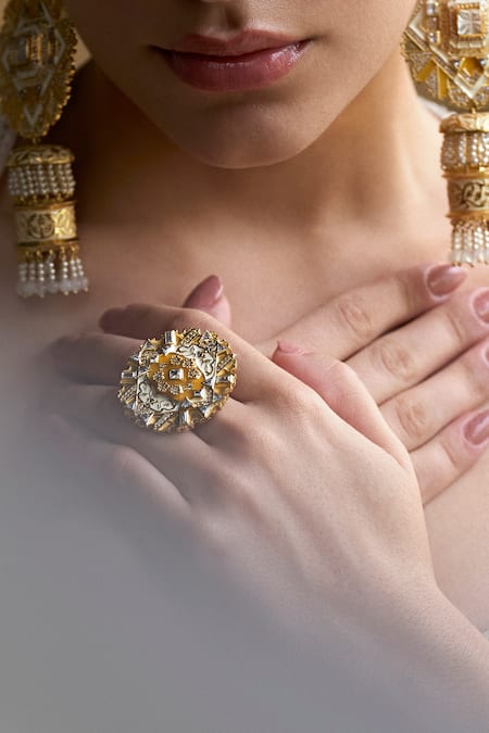 Aulerth X JJ Valaya White Imitation Diamonds Amelia Stone Embellished Ring