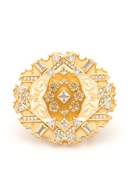 Shop Aulerth X JJ Valaya White Imitation Diamonds Amelia Stone Embellished Ring at Aza Fashions Shop_Aulerth X JJ Valaya_White Imitation Diamonds Amelia Stone Embellished Ring _at_Aza_Fashions