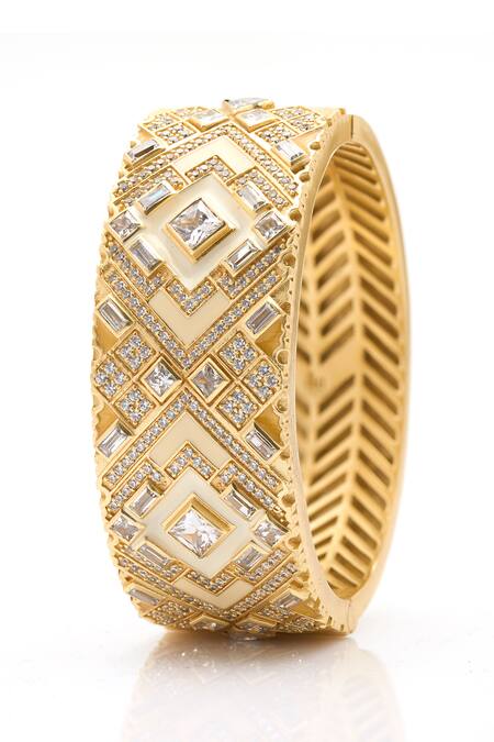 Buy Aulerth X JJ Valaya White Diamonds, Zari Amelia Geometric Cut Work Bangle Online at Aza Fashions Buy_Aulerth X JJ Valaya_White Diamonds, Zari Amelia Geometric Cut Work Bangle _Online_at_Aza_Fashions