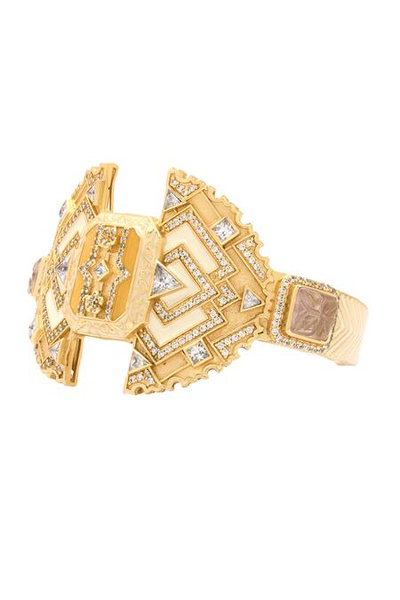 Buy Aulerth X JJ Valaya White Embroidery Amelia Geometric Cut Work Cuff Online at Aza Fashions Buy_Aulerth X JJ Valaya_White Embroidery Amelia Geometric Cut Work Cuff _Online_at_Aza_Fashions