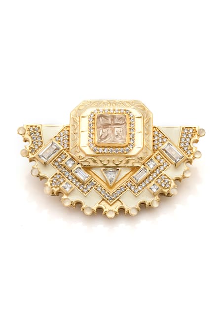 Aulerth X JJ Valaya White Enamel Geometric Brooch 