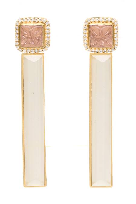 Shop Aulerth X JJ Valaya White Stones Amelia Geometric Cut Work Earrings at Aza Fashions Shop_Aulerth X JJ Valaya_White Stones Amelia Geometric Cut Work Earrings _at_Aza_Fashions