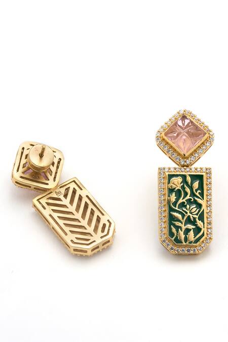 Aulerth X JJ Valaya Green Crystals Rumeli Enamel Work Drop Earrings Online at Aza Fashions Aulerth X JJ Valaya_Green Crystals Rumeli Enamel Work Drop Earrings _Online_at_Aza_Fashions