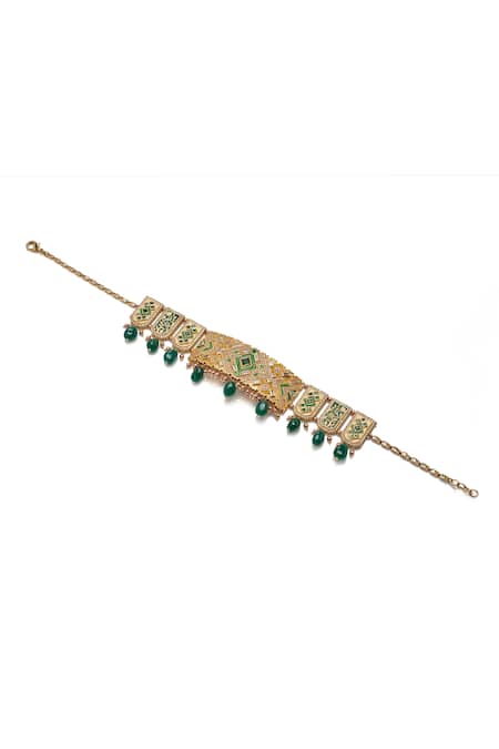 Shop Aulerth X JJ Valaya Green Rumeli Sculpted Choker at Aza Fashions Shop_Aulerth X JJ Valaya_Green Rumeli Sculpted Choker _at_Aza_Fashions