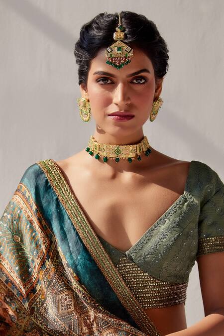 Aulerth X JJ Valaya Green Rumeli Sculpted Choker Online at Aza Fashions Aulerth X JJ Valaya_Green Rumeli Sculpted Choker _Online_at_Aza_Fashions