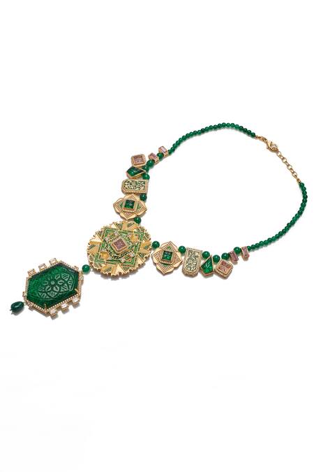 Aulerth X JJ Valaya Green Rumeli Embellished Necklace at Aza Fashions Aulerth X JJ Valaya_Green Rumeli Embellished Necklace _at_Aza_Fashions