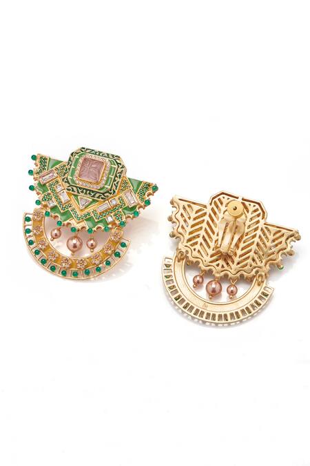 Shop Aulerth X JJ Valaya Green Crystals Rumeli Majestic Earrings Online at Aza Fashions Shop_Aulerth X JJ Valaya_Green Crystals Rumeli Majestic Earrings _Online_at_Aza_Fashions