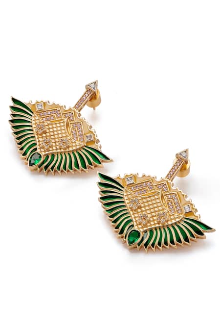 Shop Aulerth X JJ Valaya Green Stones Rumeli Embellished Earrings at Aza Fashions Shop_Aulerth X JJ Valaya_Green Stones Rumeli Embellished Earrings _at_Aza_Fashions