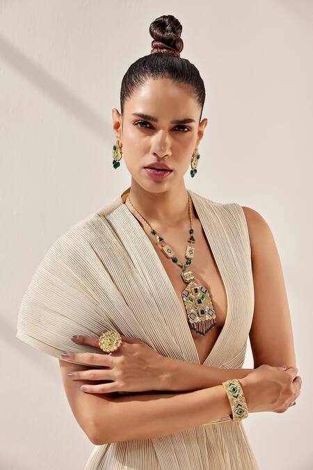 Buy Aulerth X JJ Valaya Green Crystals, Diamonds Rumeli Embellished Ring Online at Aza Fashions Buy_Aulerth X JJ Valaya_Green Crystals, Diamonds Rumeli Embellished Ring _Online_at_Aza_Fashions