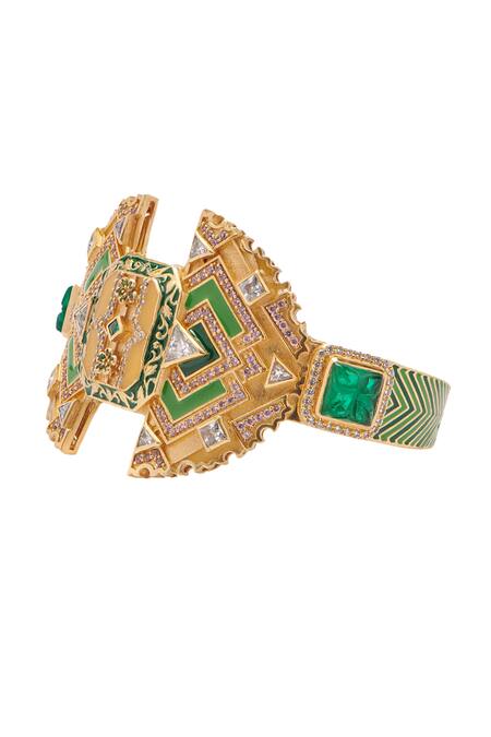 Buy Aulerth X JJ Valaya Green Crystals, Diamonds Rumeli Embellished Cuff Online at Aza Fashions Buy_Aulerth X JJ Valaya_Green Crystals, Diamonds Rumeli Embellished Cuff _Online_at_Aza_Fashions