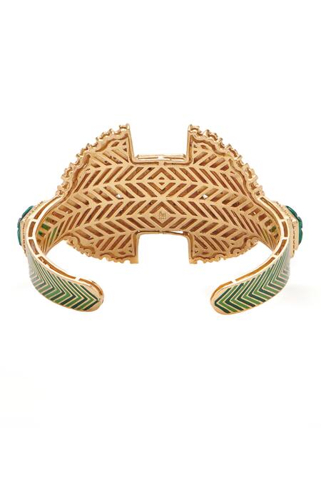 Shop Aulerth X JJ Valaya Green Crystals, Diamonds Rumeli Embellished Cuff Online at Aza Fashions Shop_Aulerth X JJ Valaya_Green Crystals, Diamonds Rumeli Embellished Cuff _Online_at_Aza_Fashions