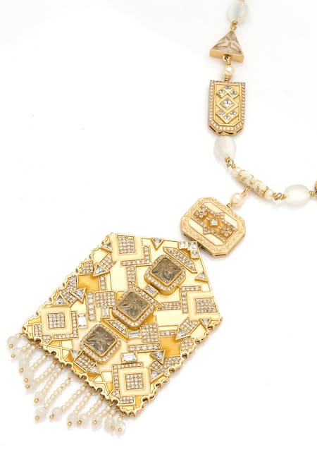 Shop Aulerth X JJ Valaya White Amelia Angular Necklace Online at Aza Fashions Shop_Aulerth X JJ Valaya_White Amelia Angular Necklace _Online_at_Aza_Fashions