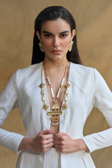 Aulerth X JJ Valaya White Crystals, Stones Amelia Majestic Earrings Online at Aza Fashions Aulerth X JJ Valaya_White Crystals, Stones Amelia Majestic Earrings _Online_at_Aza_Fashions