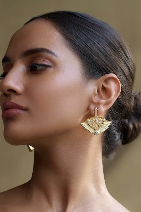 Aulerth X JJ Valaya White Crystals, Stones Amelia Embellished Earrings 