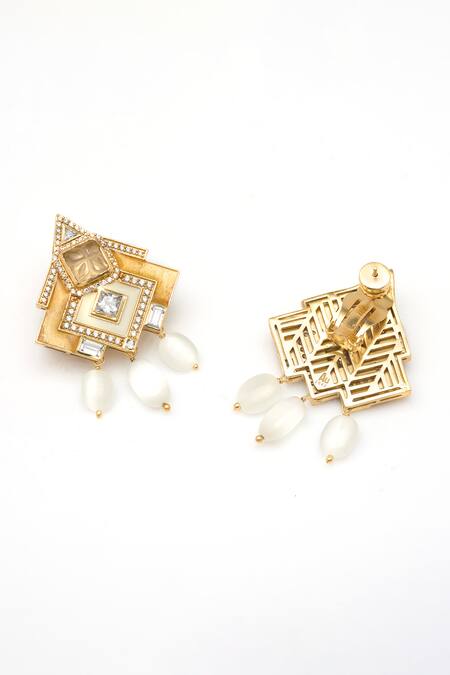 Buy Aulerth X JJ Valaya White Crystals, Diamonds Amelia Angular Earrings Online at Aza Fashions Buy_Aulerth X JJ Valaya_White Crystals, Diamonds Amelia Angular Earrings _Online_at_Aza_Fashions