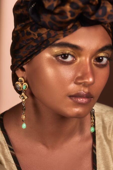 Aulerth X JJ Valaya Multi Color Stones Floral Embellished Dangler Earrings Online at Aza Fashions Aulerth X JJ Valaya_Multi Color Stones Floral Embellished Dangler Earrings _Online_at_Aza_Fashions