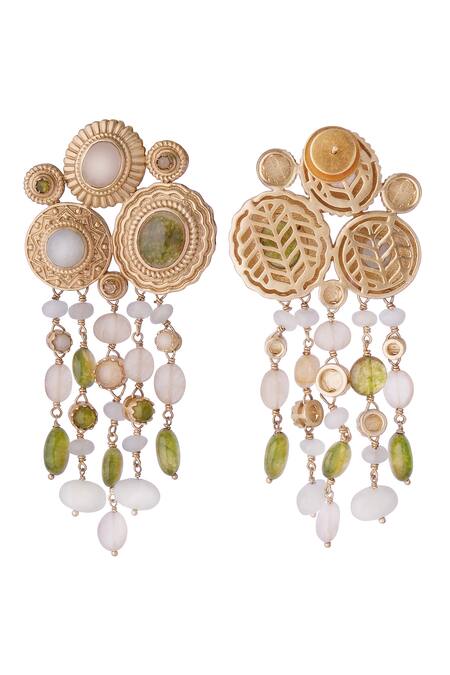 Shop Aulerth X JJ Valaya Multi Color Crystals, Stones Floral Embellished Strand Earrings at Aza Fashions Shop_Aulerth X JJ Valaya_Multi Color Crystals, Stones Floral Embellished Strand Earrings _at_Aza_Fashions
