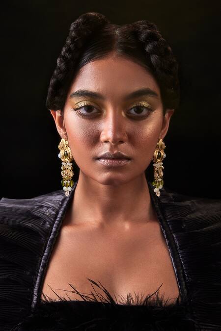 Buy Aulerth X JJ Valaya Multi Color Crystals, Stones Floral Embellished Strand Earrings Online at Aza Fashions Buy_Aulerth X JJ Valaya_Multi Color Crystals, Stones Floral Embellished Strand Earrings _Online_at_Aza_Fashions