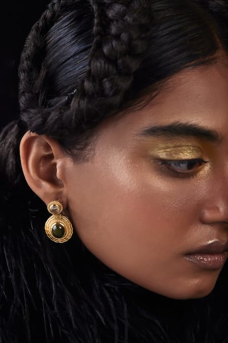 Aulerth X JJ Valaya Circular Pattern Stone Embellished Earrings 