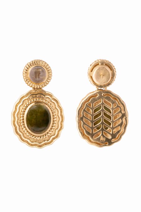 Buy_Aulerth X JJ Valaya_Green Beads Circular Pattern Stone Embellished Earrings _Online_at_Aza_Fashions