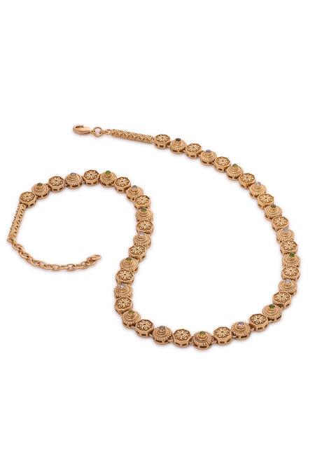 Buy Aulerth X JJ Valaya Gold Plated Carved Geometric Stone Embellished Necklace Online at Aza Fashions Buy_Aulerth X JJ Valaya_Gold Plated Carved Geometric Stone Embellished Necklace _Online_at_Aza_Fashions