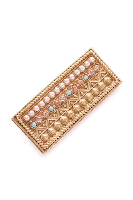 Aulerth X JJ Valaya Gold Plated Engineered Stones Embellished Brooch 