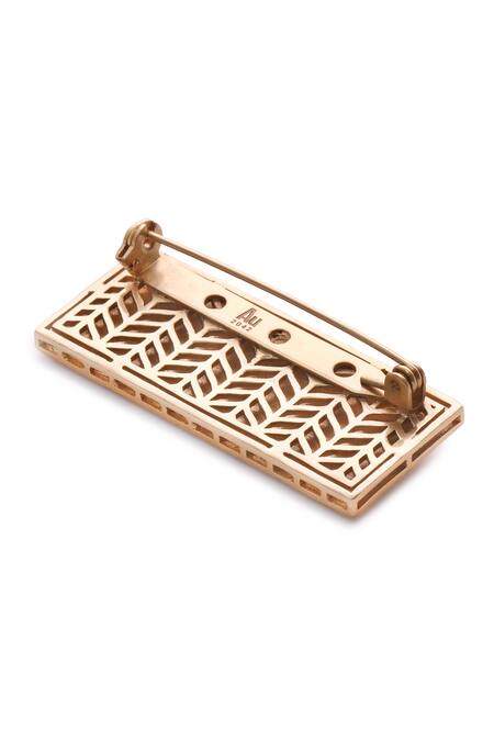 Aulerth X JJ Valaya_Gold Plated Crystals Stone Embellished Brooch _Online_at_Aza_Fashions