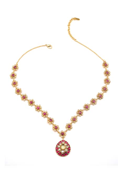 Aulerth X Tribe Amrapali Gulmohar Crimson Stone Embellished Long Necklace 