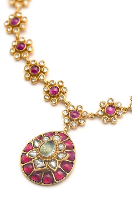 Aulerth X Tribe Amrapali_Red Gulmohar Crimson Stone Embellished Long Necklace _Online_at_Aza_Fashions