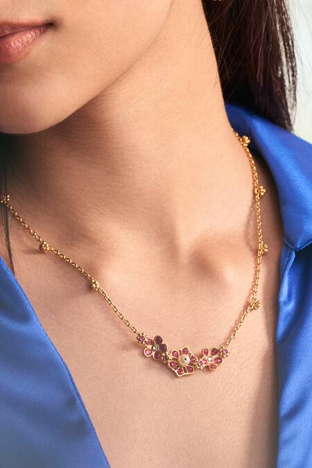 Buy Aulerth X Tribe Amrapali Red Gulmohar Floral Cluster Stone Embellished Long Necklace Online at Aza Fashions Buy_Aulerth X Tribe Amrapali_Red Gulmohar Floral Cluster Stone Embellished Long Necklace _Online_at_Aza_Fashions
