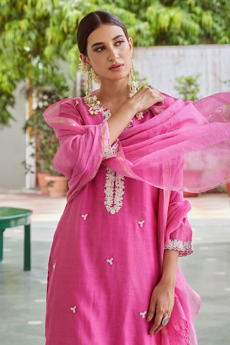 Buy_Charu Makkar_Fuchsia , , Floral Kurta And Palazzo Set _Online_at_Aza_Fashions