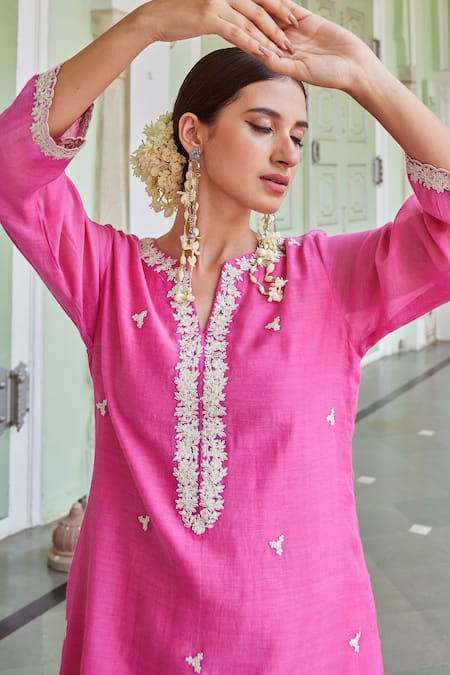 Charu Makkar_Fuchsia , , Floral Kurta And Palazzo Set _at_Aza_Fashions